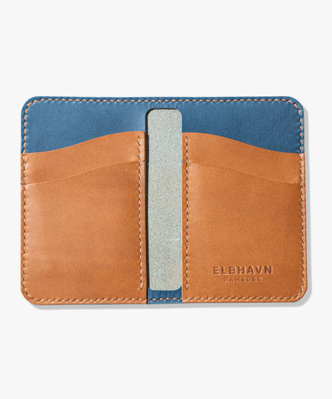 Klappbares Kartenetui "Note Wallet", Blau/Cognac